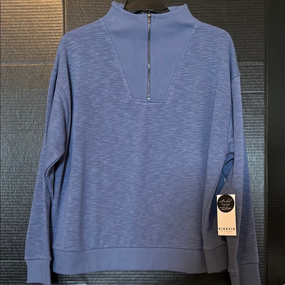 Kinesis  Blue Zip Up Sweater with Stand-Up Collar